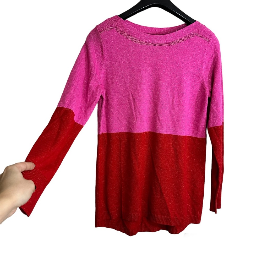 APT 9 Red Pink Block Cozy Casual Small Sweater